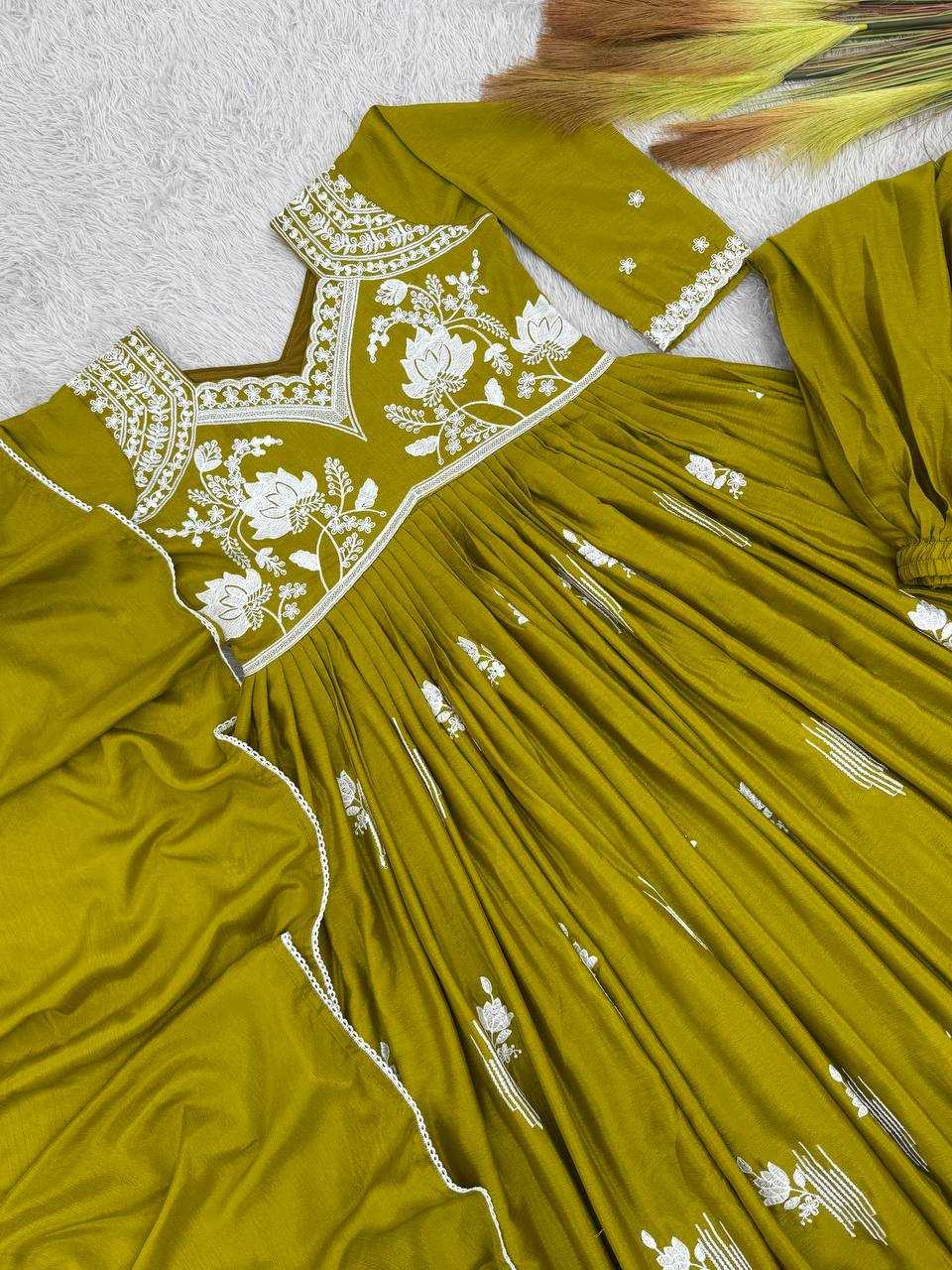 Chinon Silk  Ladies Sharara Embroidery  Salwar Suits